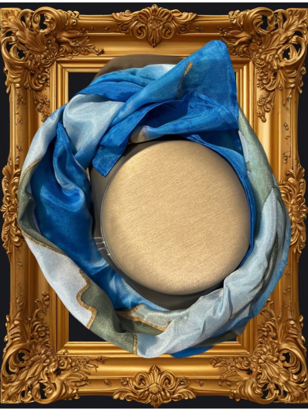 19. Blue Vintage Watercolour Tropical Silk Scarf- Artist signiture unknown